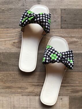 NIB Kate Spade New York Black & White Gingham Bikini Bow Slide Sandal Size 10